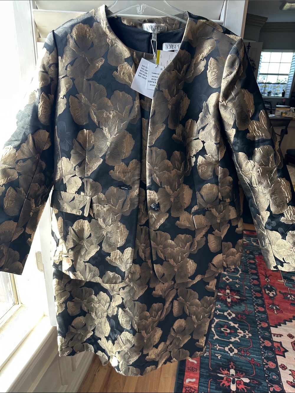 Kasper Black Jacket with Gold Floral Brocade